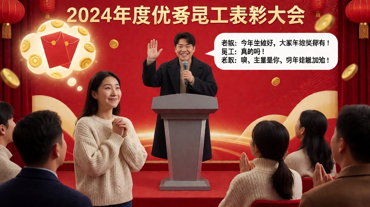 老板说年终奖人人有份，员工感动完发现明年要继续加油。
