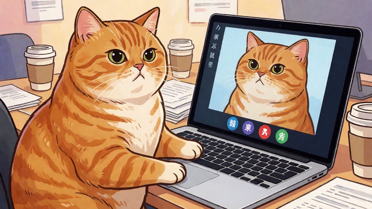 这只猫以为自己是在上班，实际上只是在踩键盘