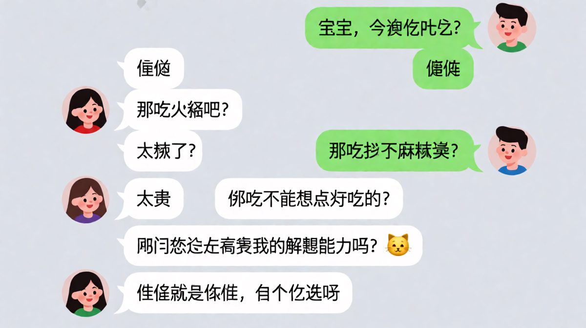 「随便」是最高难度的填空题，男生的崩溃只有猫知道。