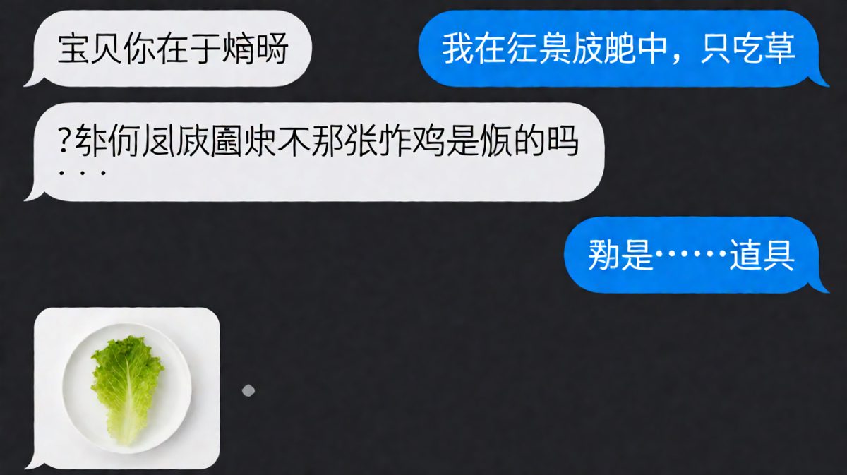 男生自称减肥只吃草，结果被女生当场拆穿朋友圈晒炸鸡，反手一句'那是道具'让人笑喷