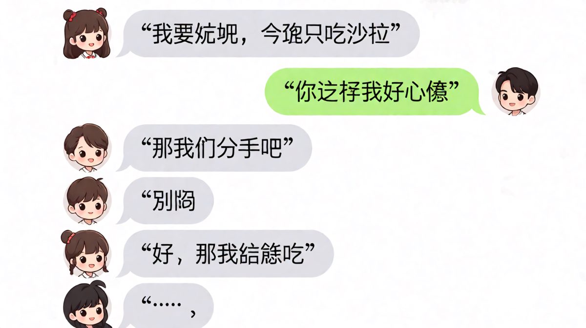 女生用减肥威胁，结果反向拿捏对方