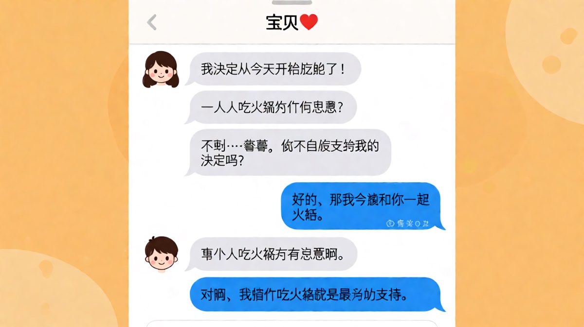 女生说要减肥，结果被男生用逻辑完美绕回去一起吃了火锅。