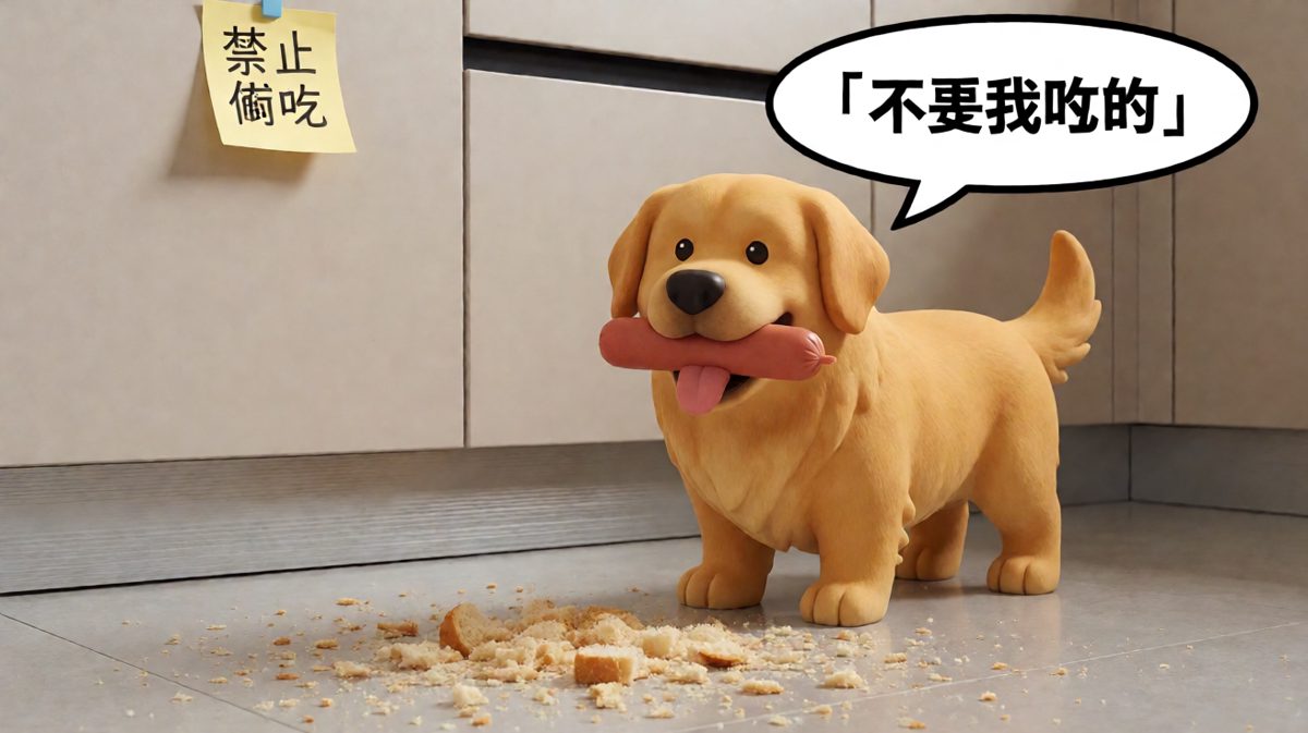 狗：什么？我什么时候偷吃了？我可是乖宝宝！