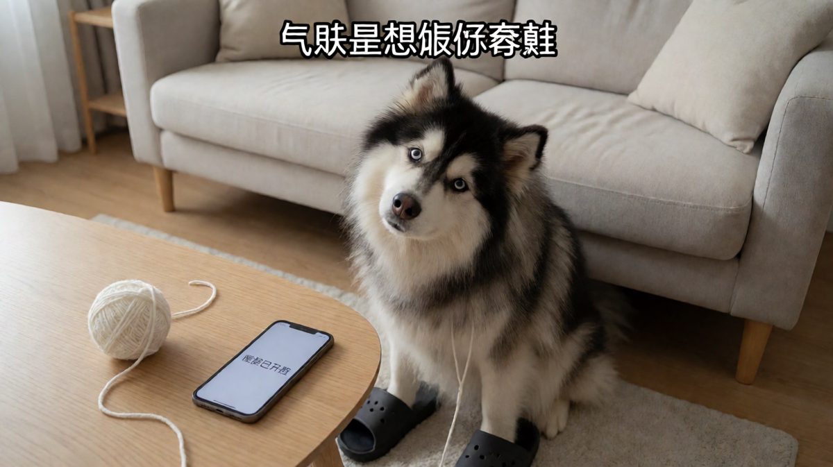 二哈：我只是帮你试穿一下新拖鞋而已嘛~