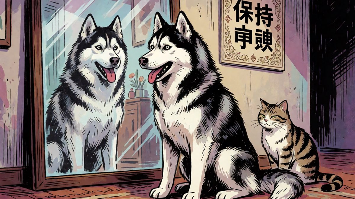 哈士奇：外面那只狗是谁？太嚣张了！我必须先吓吓它。