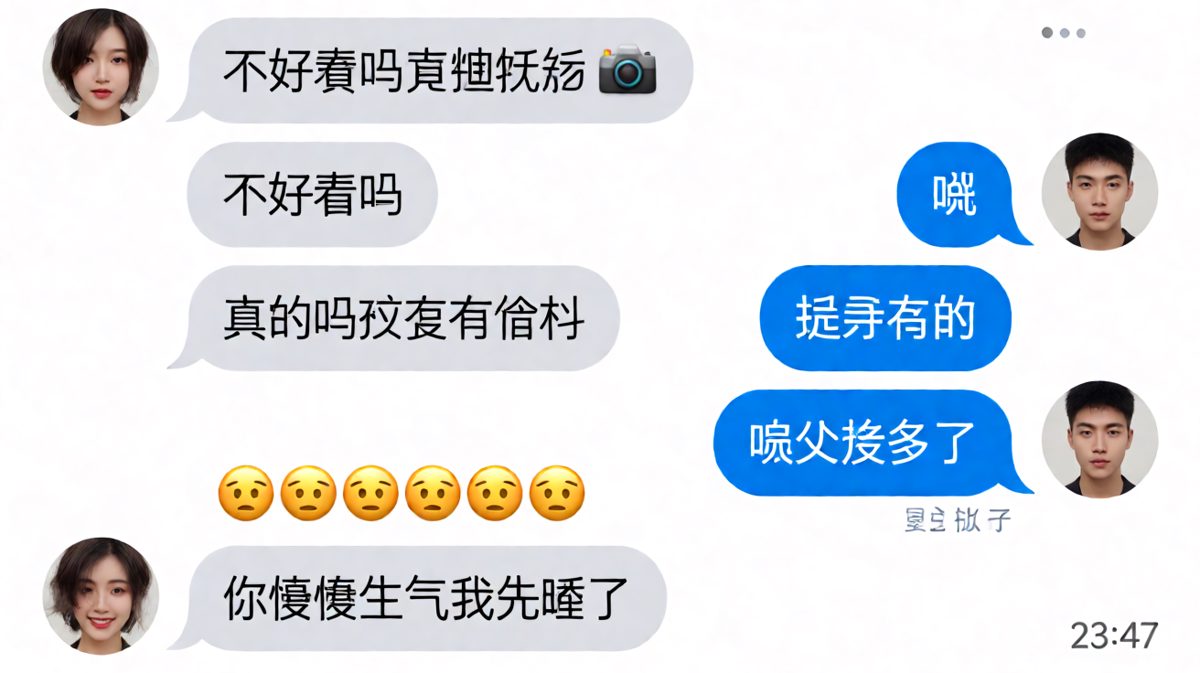 发型自拍送命题，男生的致命回答让女生当场破防。