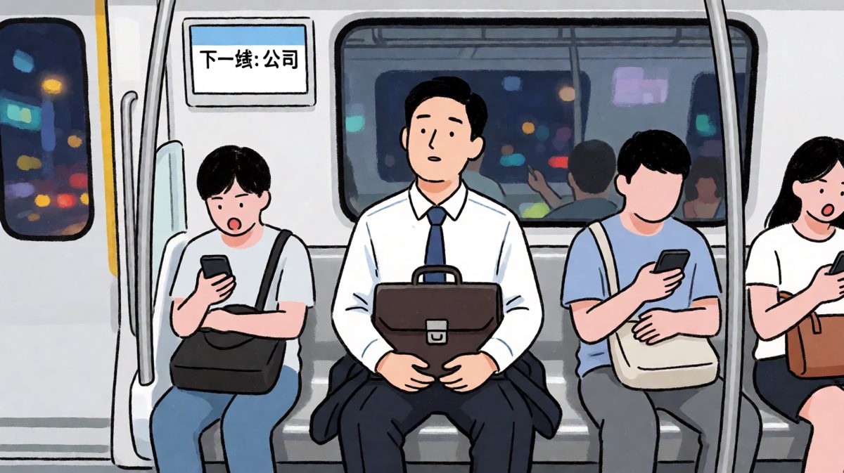 地铁上补昨晚的觉。