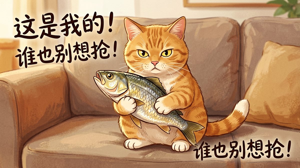 橘猫护食名场面，一条鱼干就是全世界。