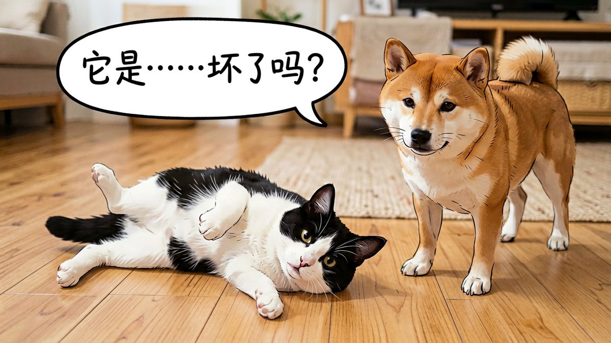 猫咪装死，柴犬当场懵圈。