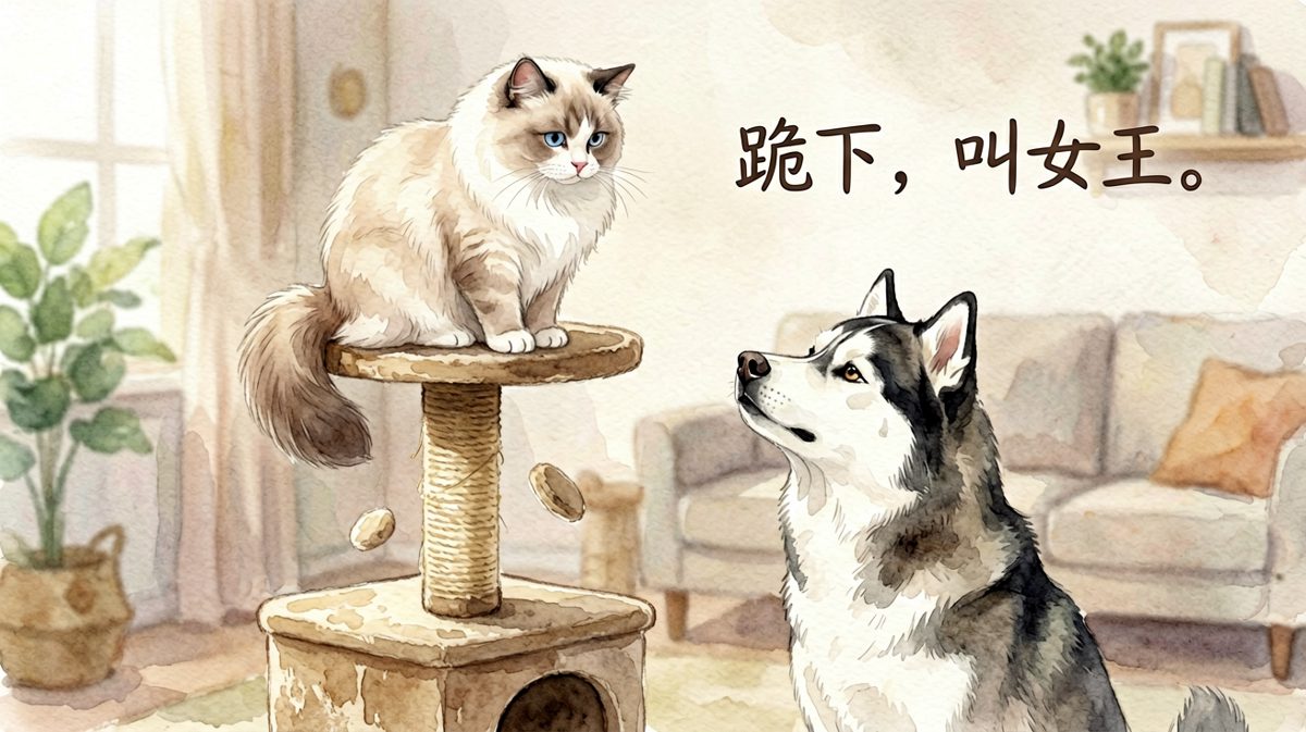 布偶猫的女王时刻，二哈当场臣服。