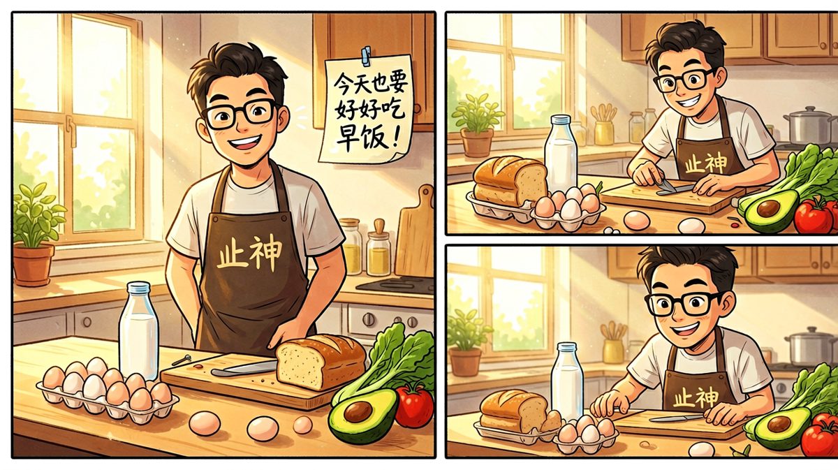 雄心勃勃的早晨，主角决心做一顿完美健康早餐