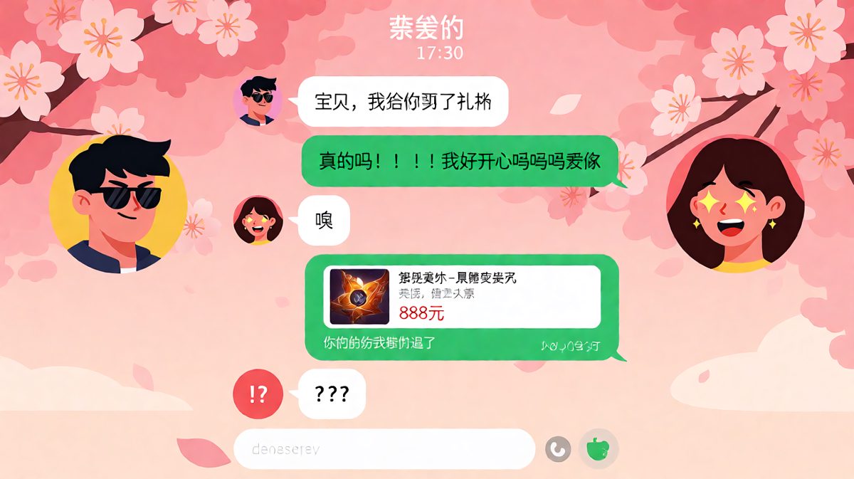男生说要送礼物，结果给的是自己的游戏皮肤，还贴心帮女生退了单。