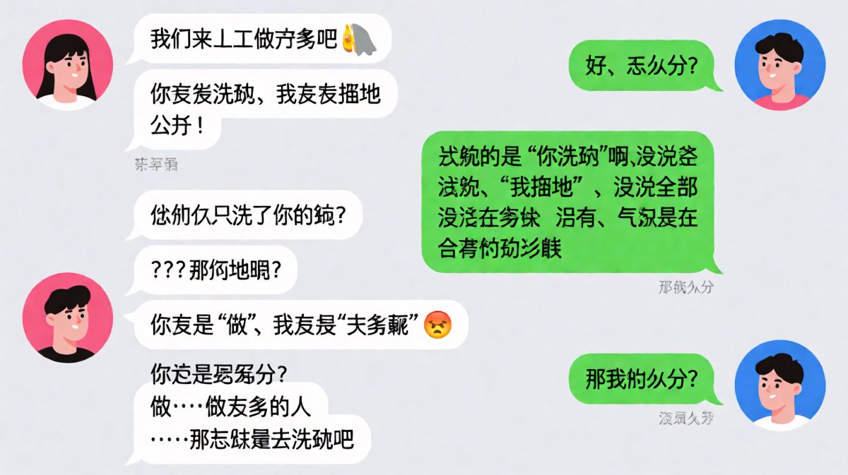 女生用语言陷阱让男生最终自愿承包了所有家务。