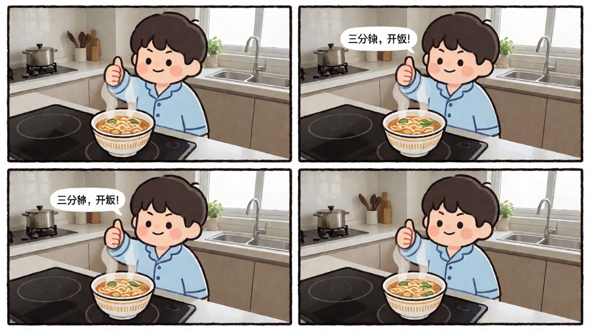 志得意满地等待泡面成型
