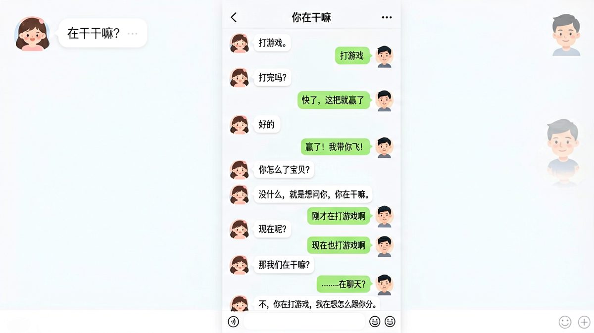 男生沉迷游戏完全忽略女友，一句话让气氛瞬间降至冰点。