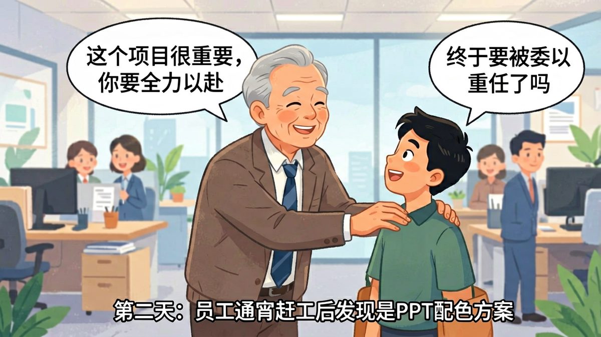老板说全力以赴，员工以为是生死项目，结果只是选个字体