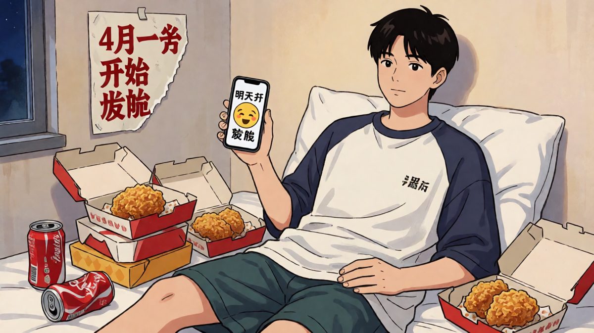 边吃炸鸡边转发'明天开始减肥'，循环往复。