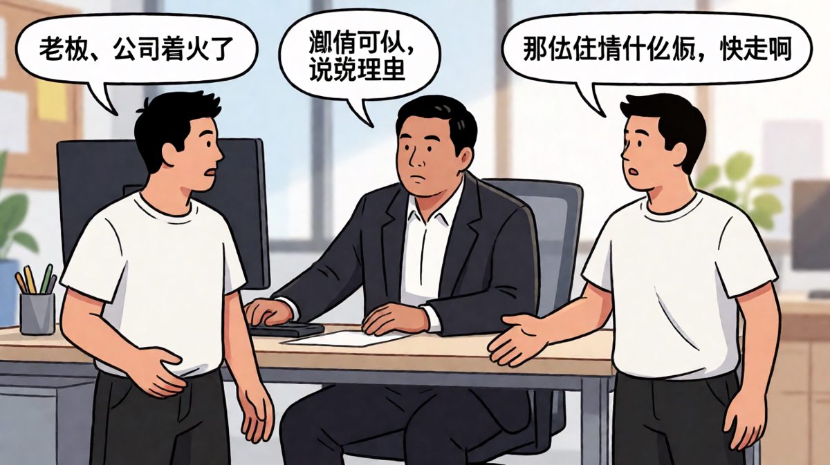 员工：公司着火了——老板：那你还不快跑？