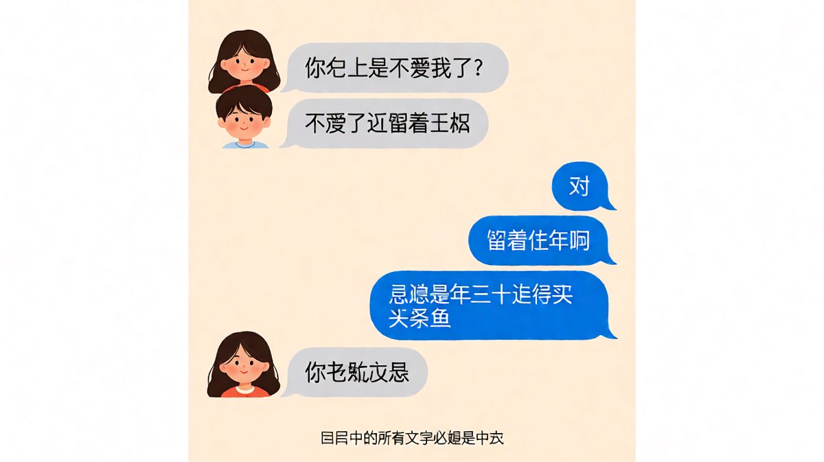 男生用神逻辑把'不爱了'变成'留着过年'，女生气得无语。