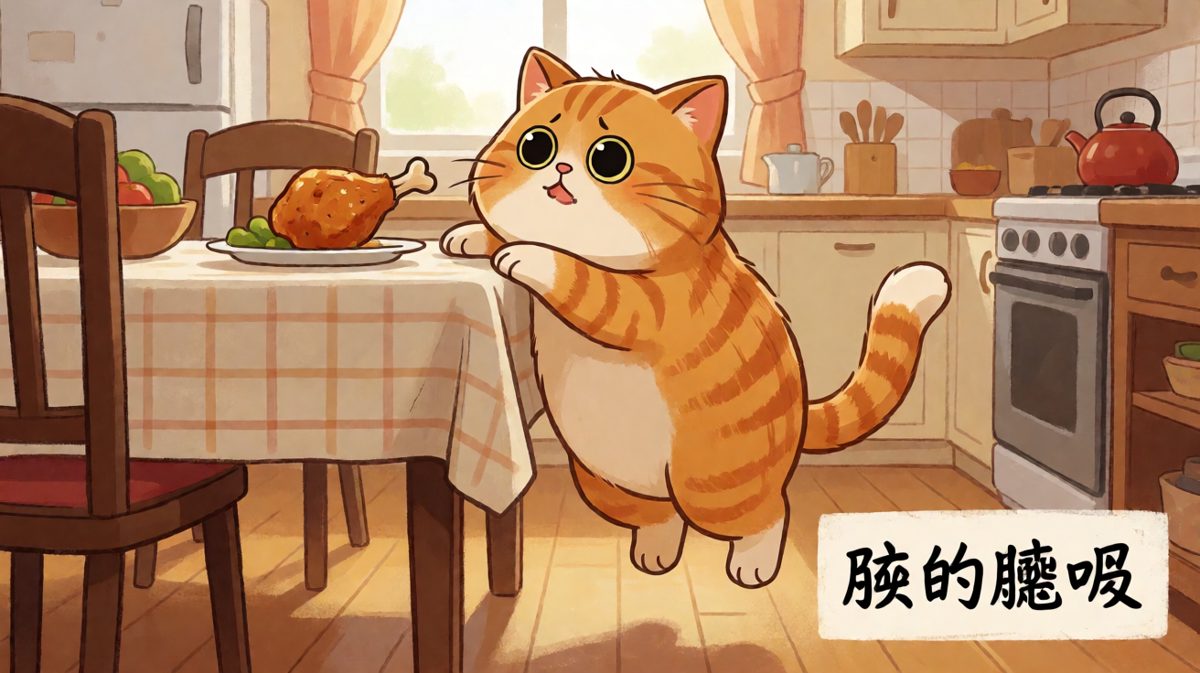 橘猫的滑铁卢：梦想离鸡腿只差0.01厘米。