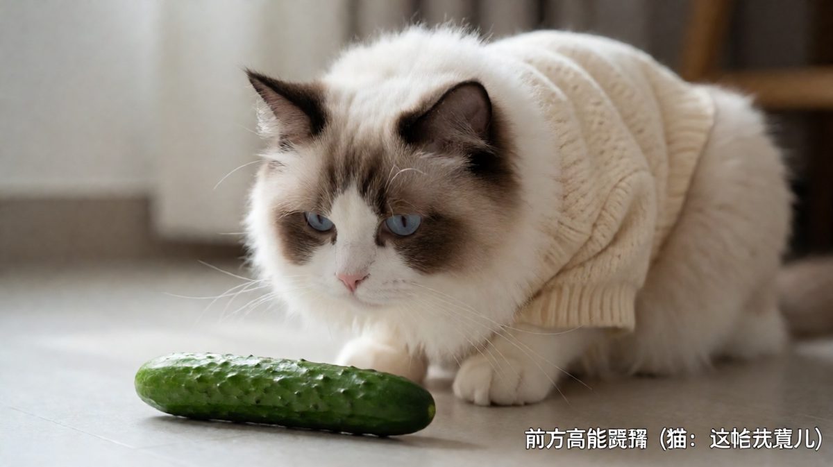 布偶猫的噩梦：一根黄瓜引发的恐慌。