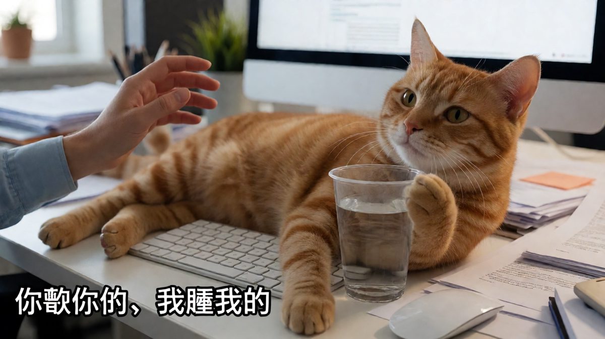 狸花猫的办公哲学：你的咖啡，我的窝。