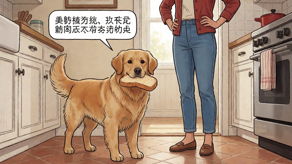 狗狗：不是我吃的，是面包自己跳进我嘴里的！