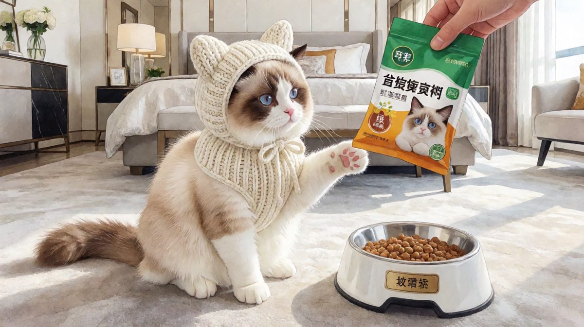 猫：这顿贵妇餐我勉为其难，但你们狗的饭我是不会碰的。