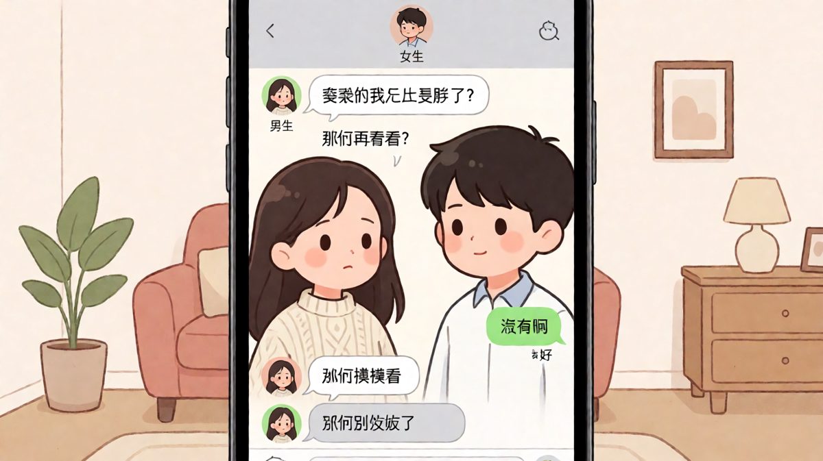 女生问自己是不是胖了，男生一路顺着说没有，最后被女生反将一军让他别吃饭了。