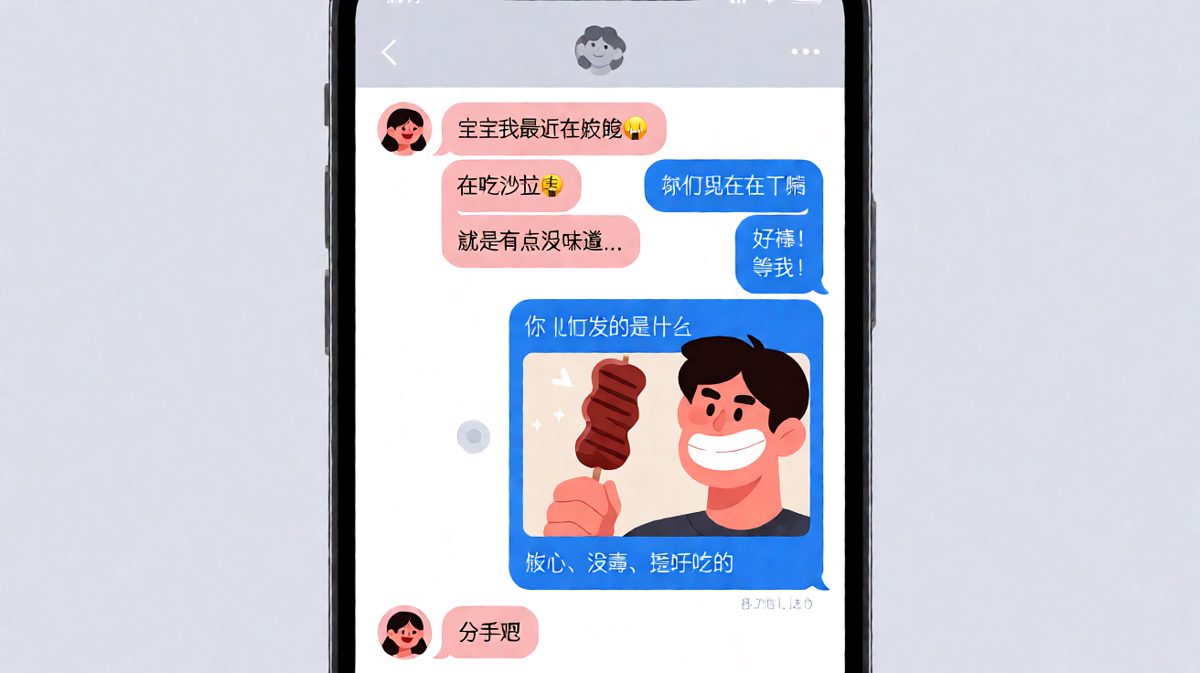 女生说减肥吃沙拉，男生却说帮她'试毒'，顺便吃起了烧烤。