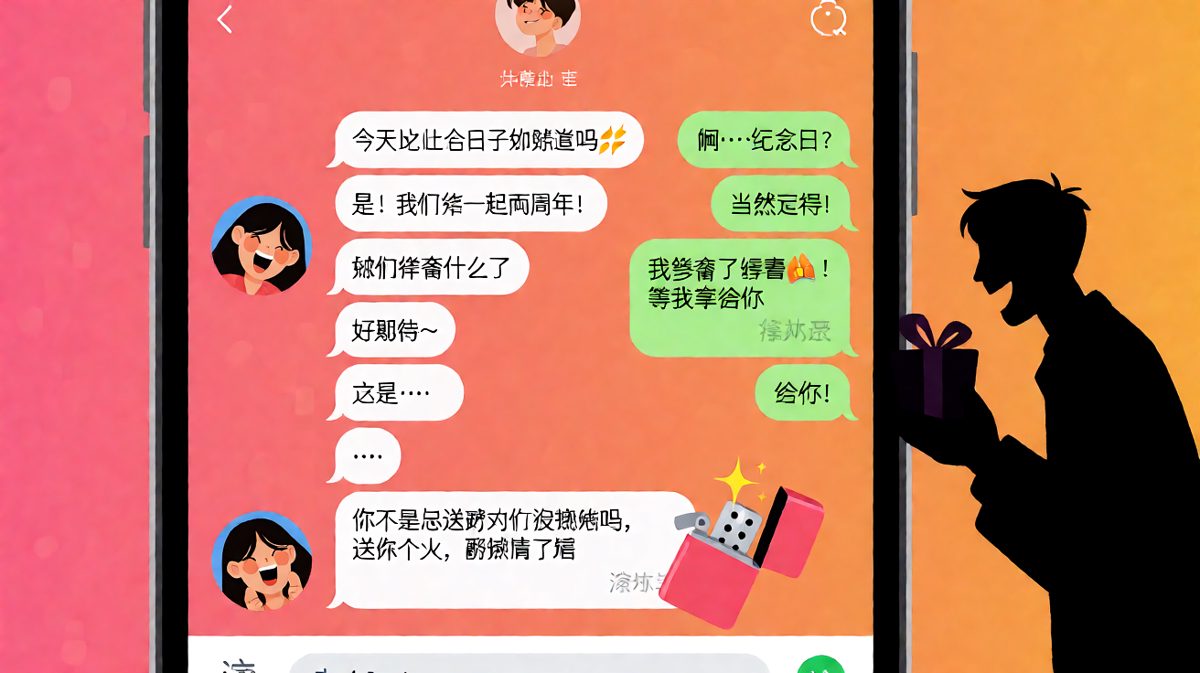 两周年纪念礼物送了个打火机，理由是'给你热情'，女生彻底无语。