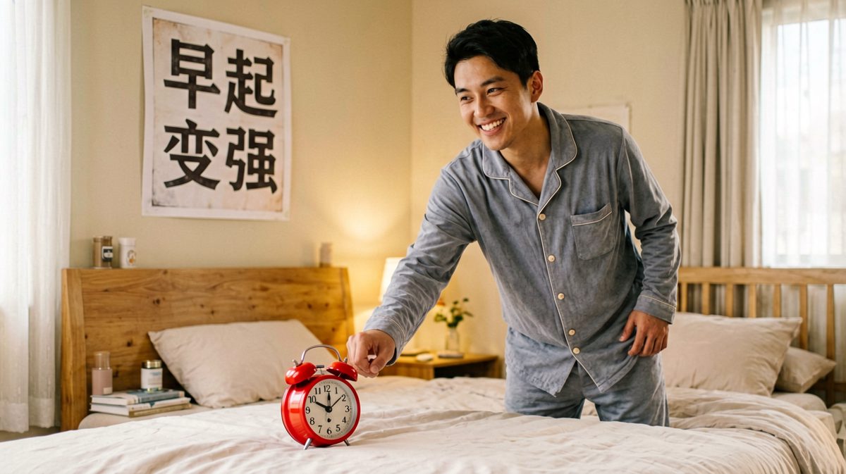 小明设定闹钟，斗志昂扬准备挑战早起