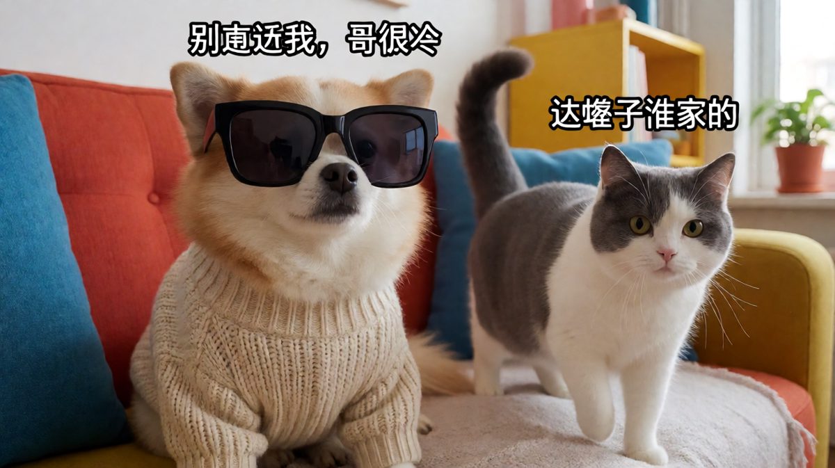狗：我在装酷，猫：我看不懂但我想笑