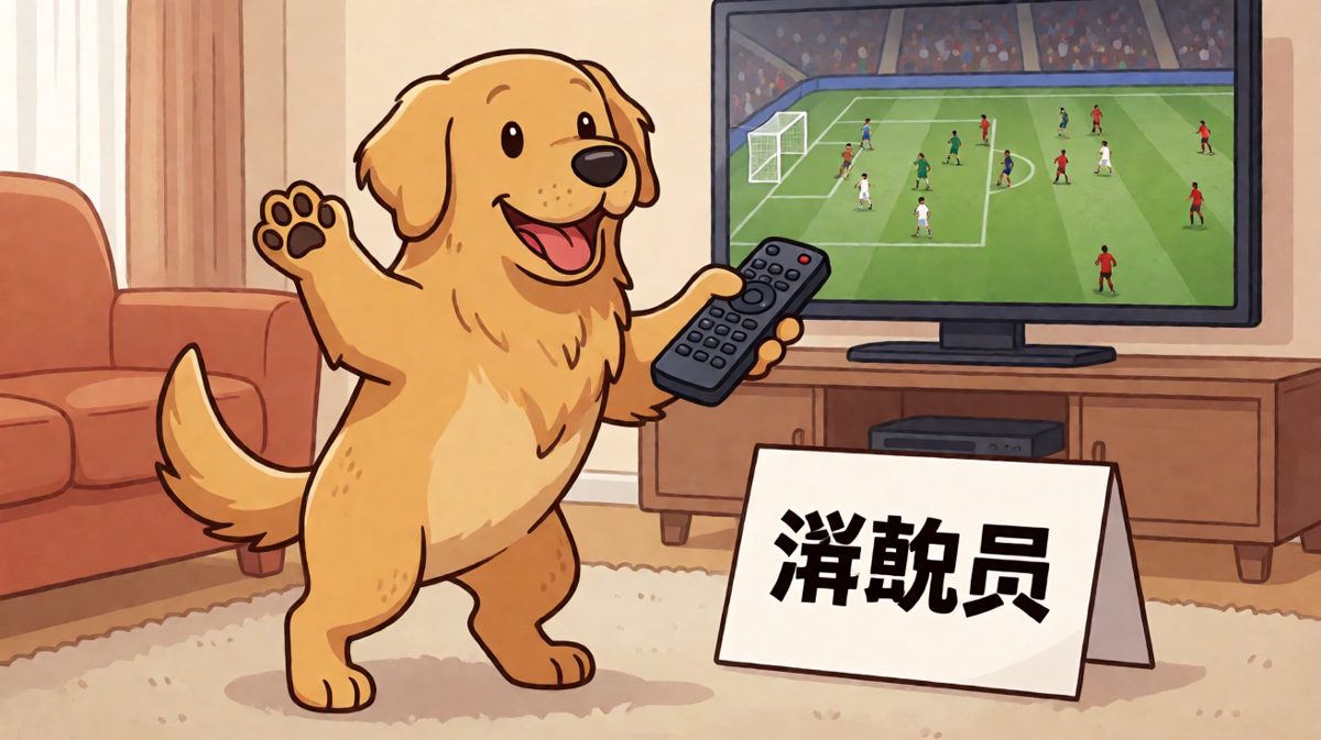 金毛摇身一变成为金牌解说员，正在激情分析这场'汪界世界杯'。