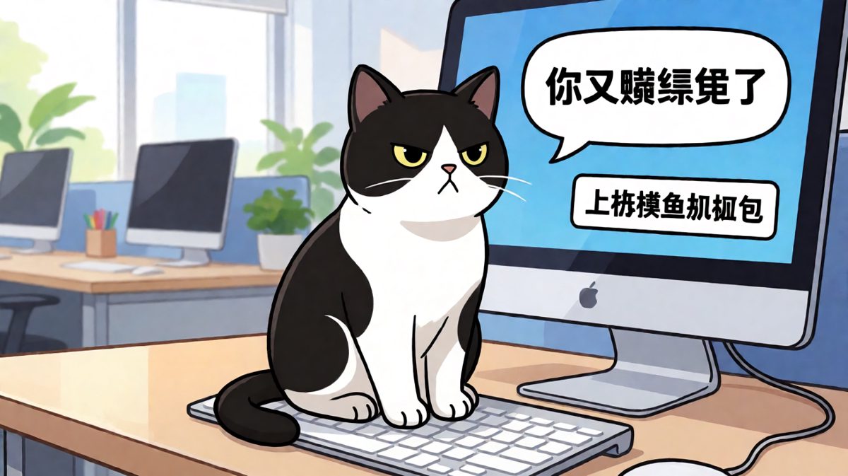 猫咪以为自己在努力敲代码，其实只是在给你发乱码邮件。