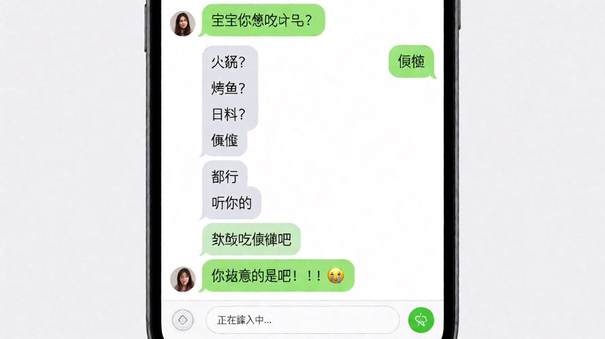 「随便」是情侣间最危险的词汇，从提问到崩溃全过程