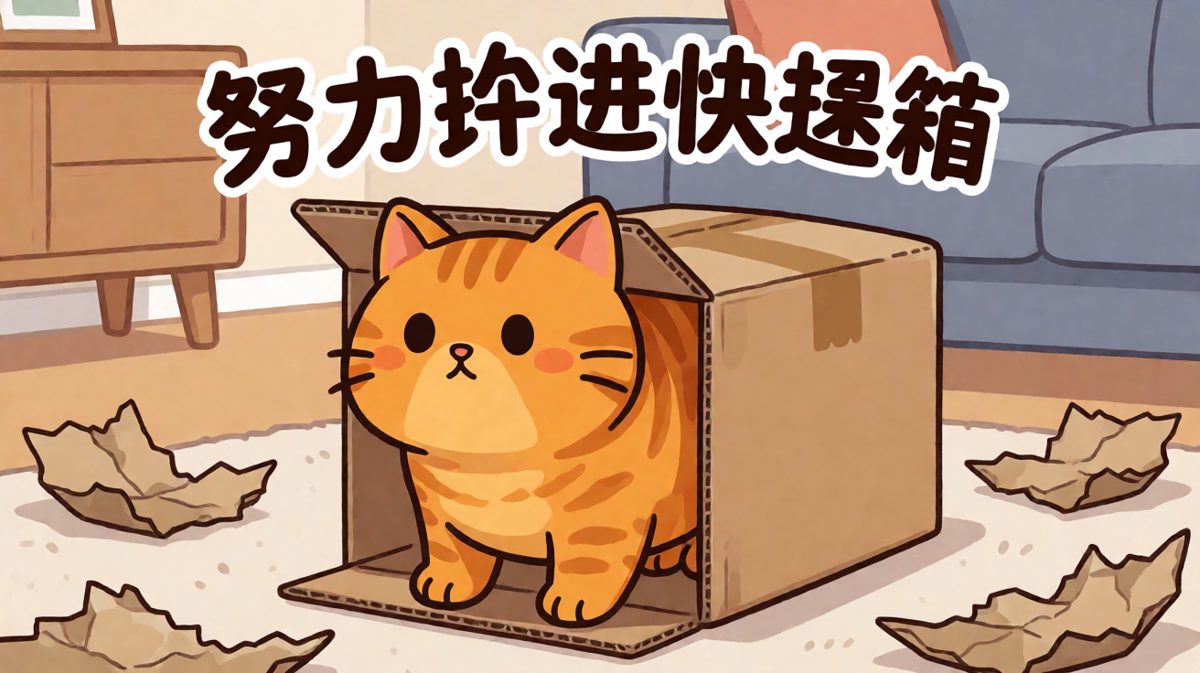猫：只要我够努力，纸箱就会变小。