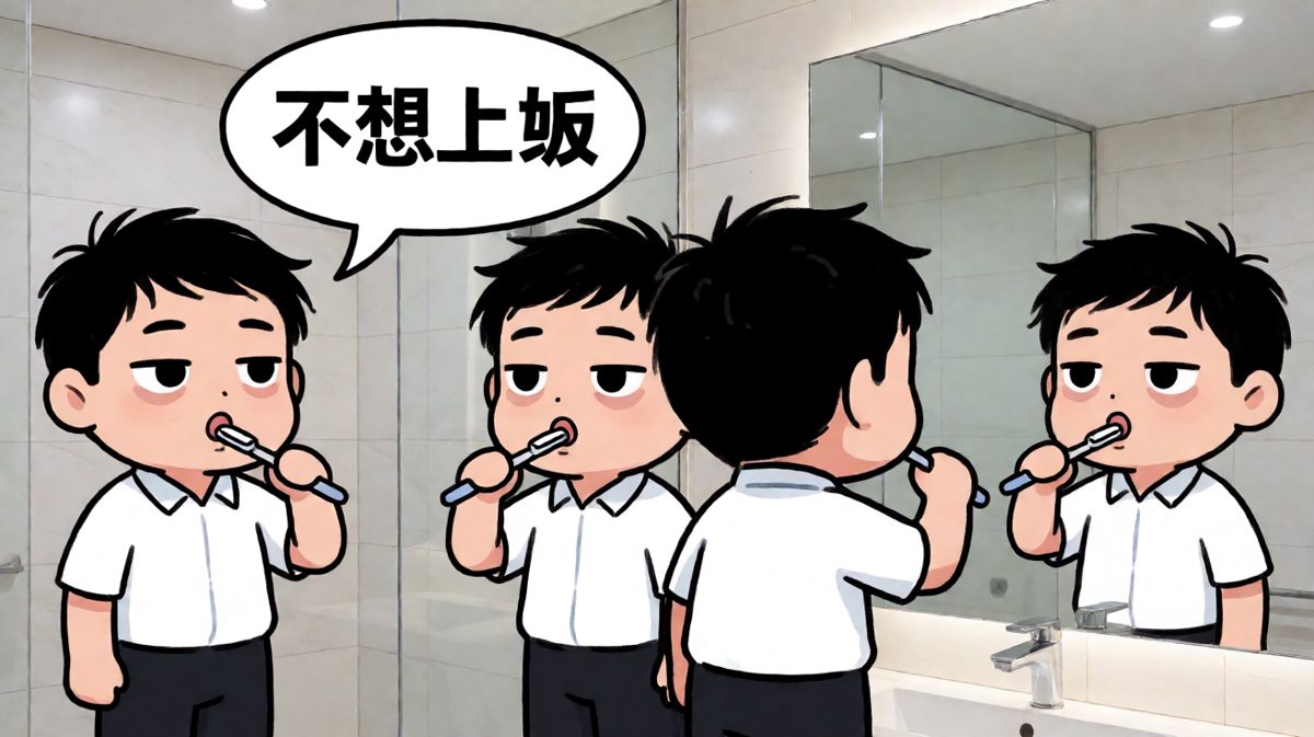 刷牙洗脸，生无可恋的脸