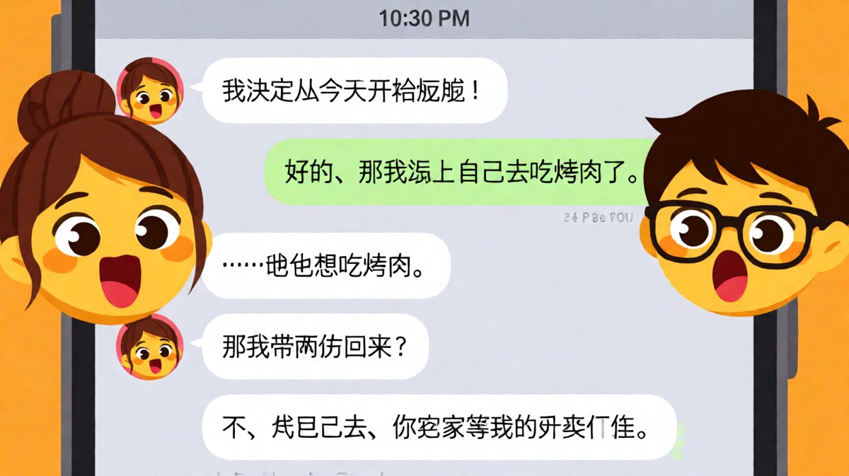 说好一起减肥，结果他烤肉我点单。