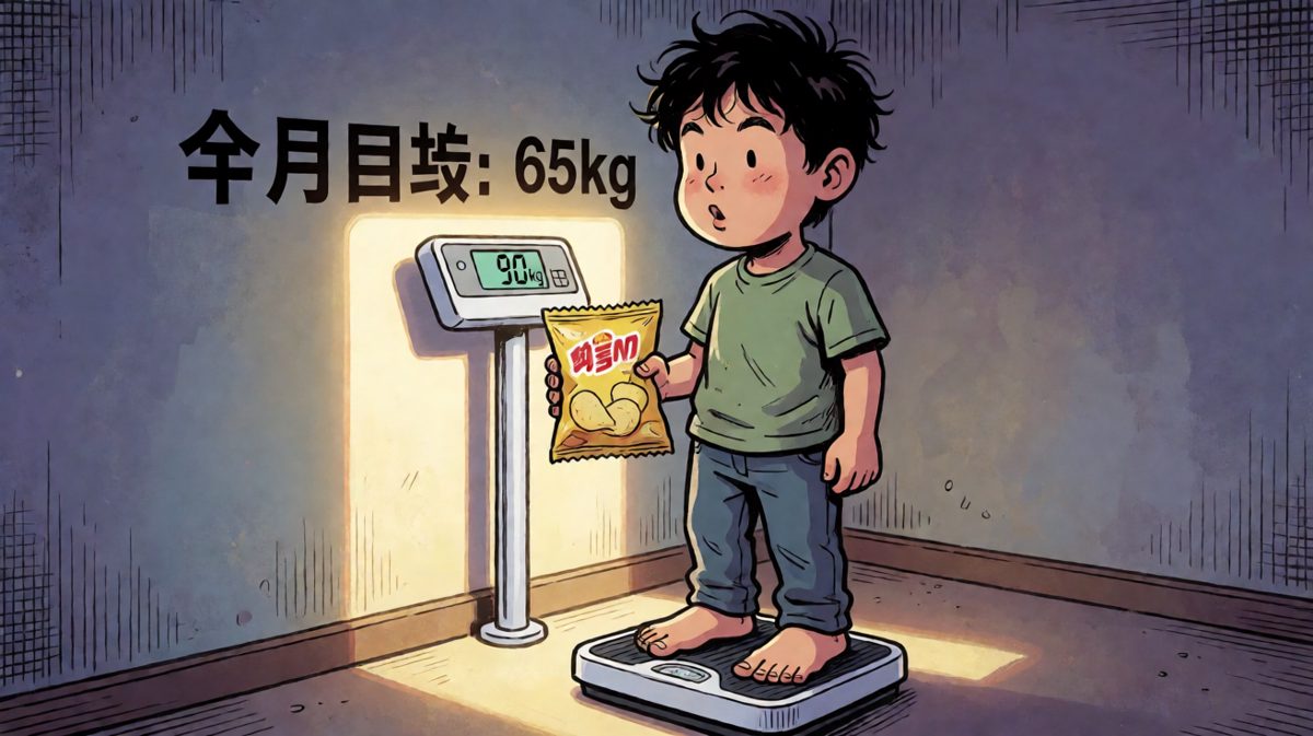 第四格：第二天一称——90kg？不仅没瘦还涨了，崩溃！