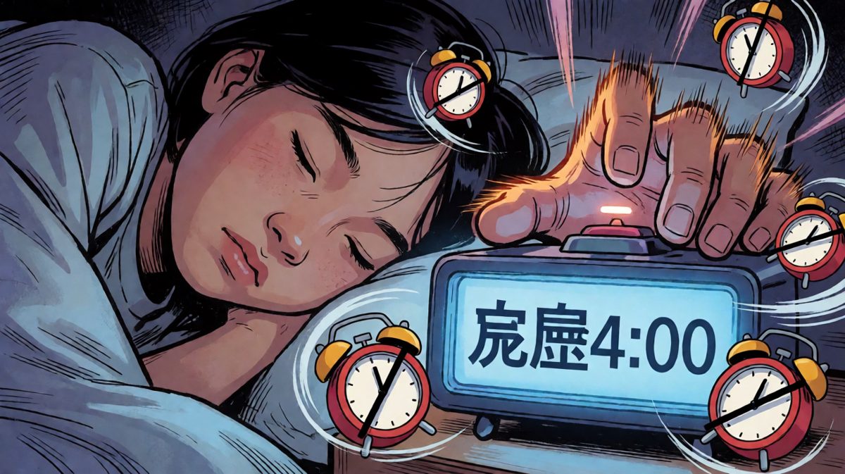 闹钟响了，手比脑子快，直接按掉继续睡
