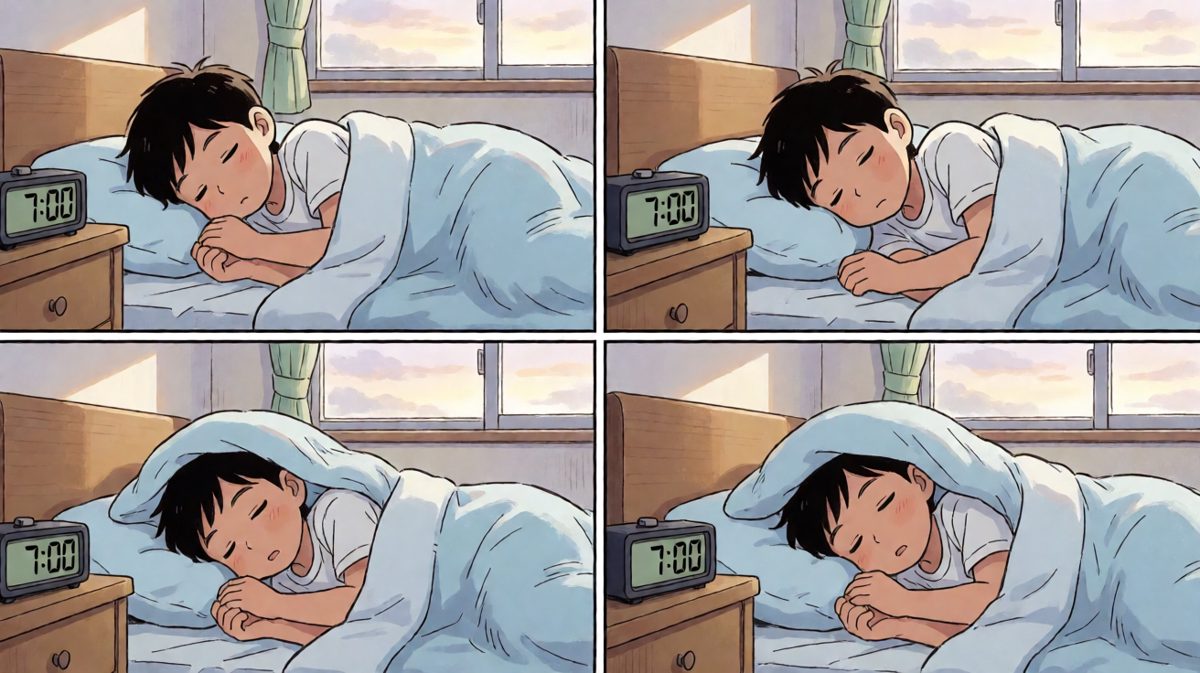 闹钟响起，阿明还在睡梦中。