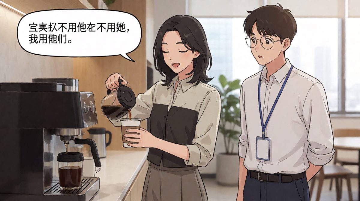 新人第一天，主角在茶水间坦诚交代自己的代词偏好