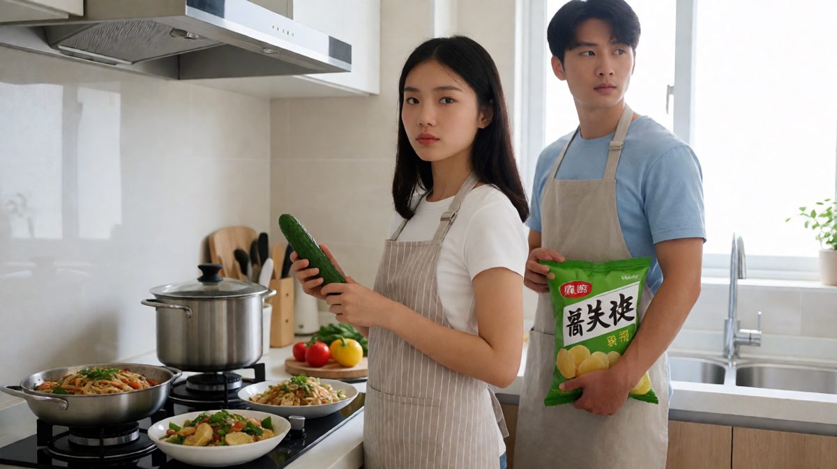 当女朋友说「以后你只能吃草」时，男朋友藏零食的惊险瞬间