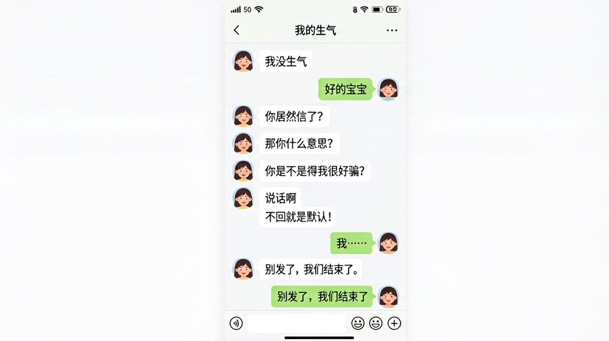 「我没生气」后的连环夺命追问，男方已崩溃