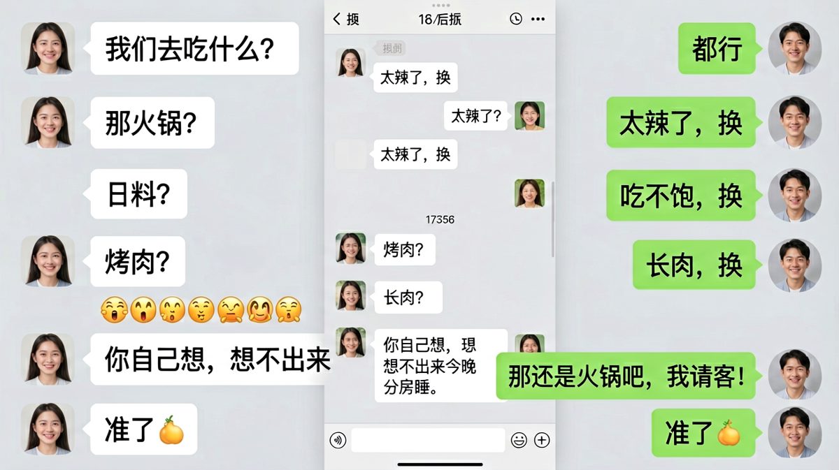 男生在「都行」和「太辣了」之间反复横跳，最终被分房睡的威胁逼出决断