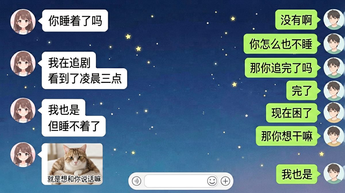 深夜 emo 聊天，两个人都说睡不着其实都在硬撑