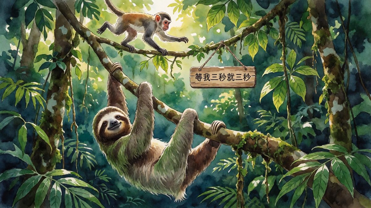 树懒：急什么，我又没说不走，我只是在思考人生。