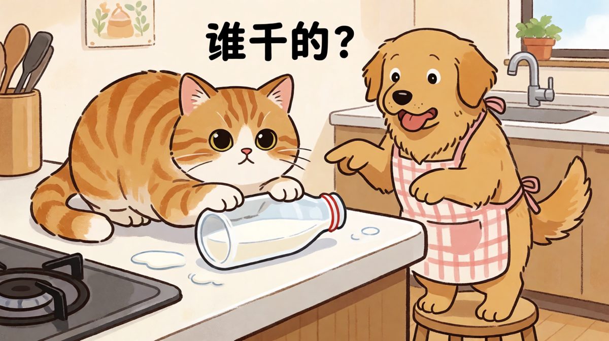 橘猫作案现场被狗警官当场抓获，双方眼神交锋堪称年度最佳对峙