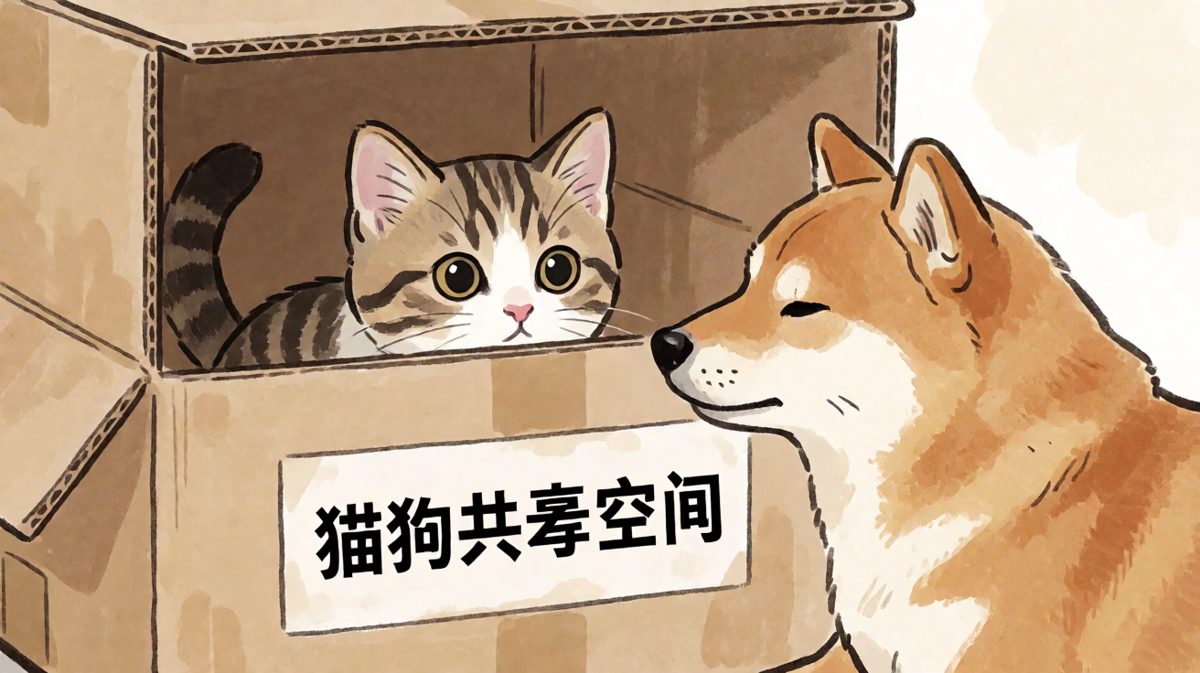 柴犬强行挤进猫的纸箱结果卡住，猫主子表示：我的地盘你退退退